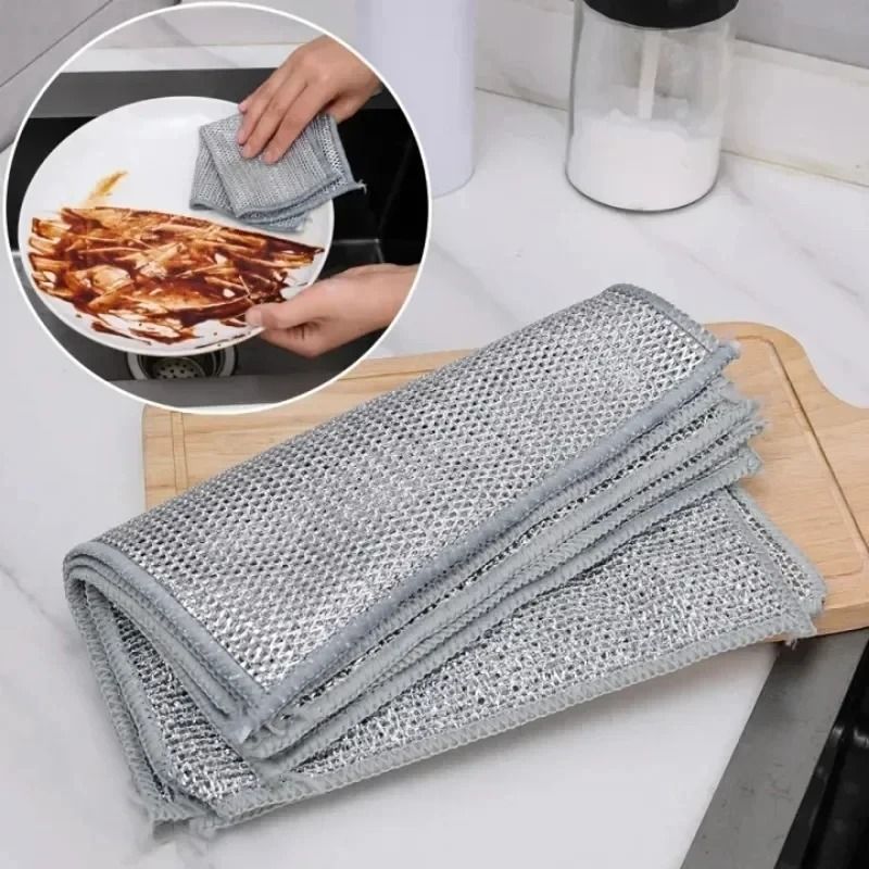 Steel Wire Cleaning Cloth NonScratch Double Layer Dishwashing Rags 4