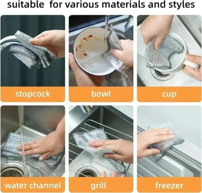 Steel Wire Cleaning Cloth NonScratch Double Layer Dishwashing Rags 6