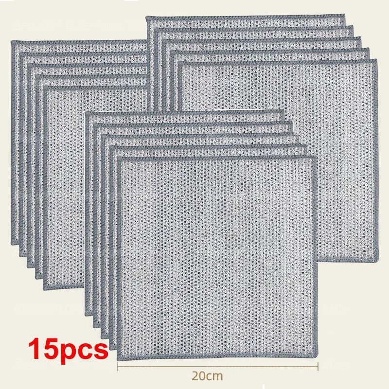 Steel Wire Cleaning Cloth NonScratch Double Layer Dishwashing Rags 9