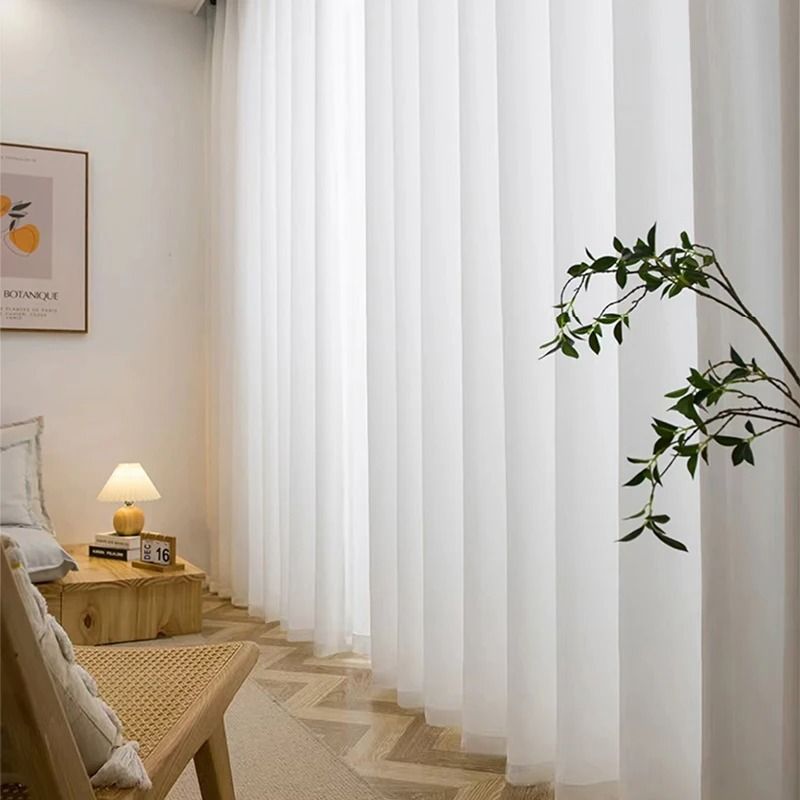 White Tulle Chiffon Curtains Luxury Thick Yarn Window Drapes For Bedroom And Living Room 1