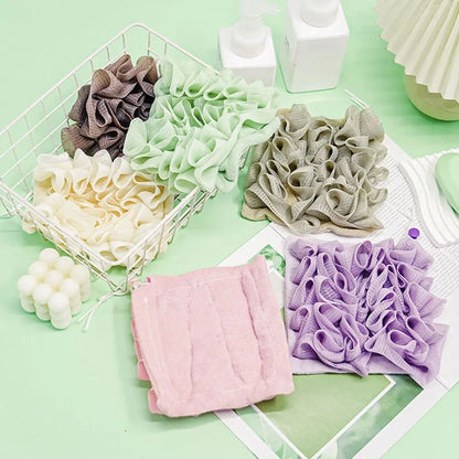 2 In 1 Bath Loofah Towel With Drawstring Soft Exfoliating Shower Sponge For Soap 2