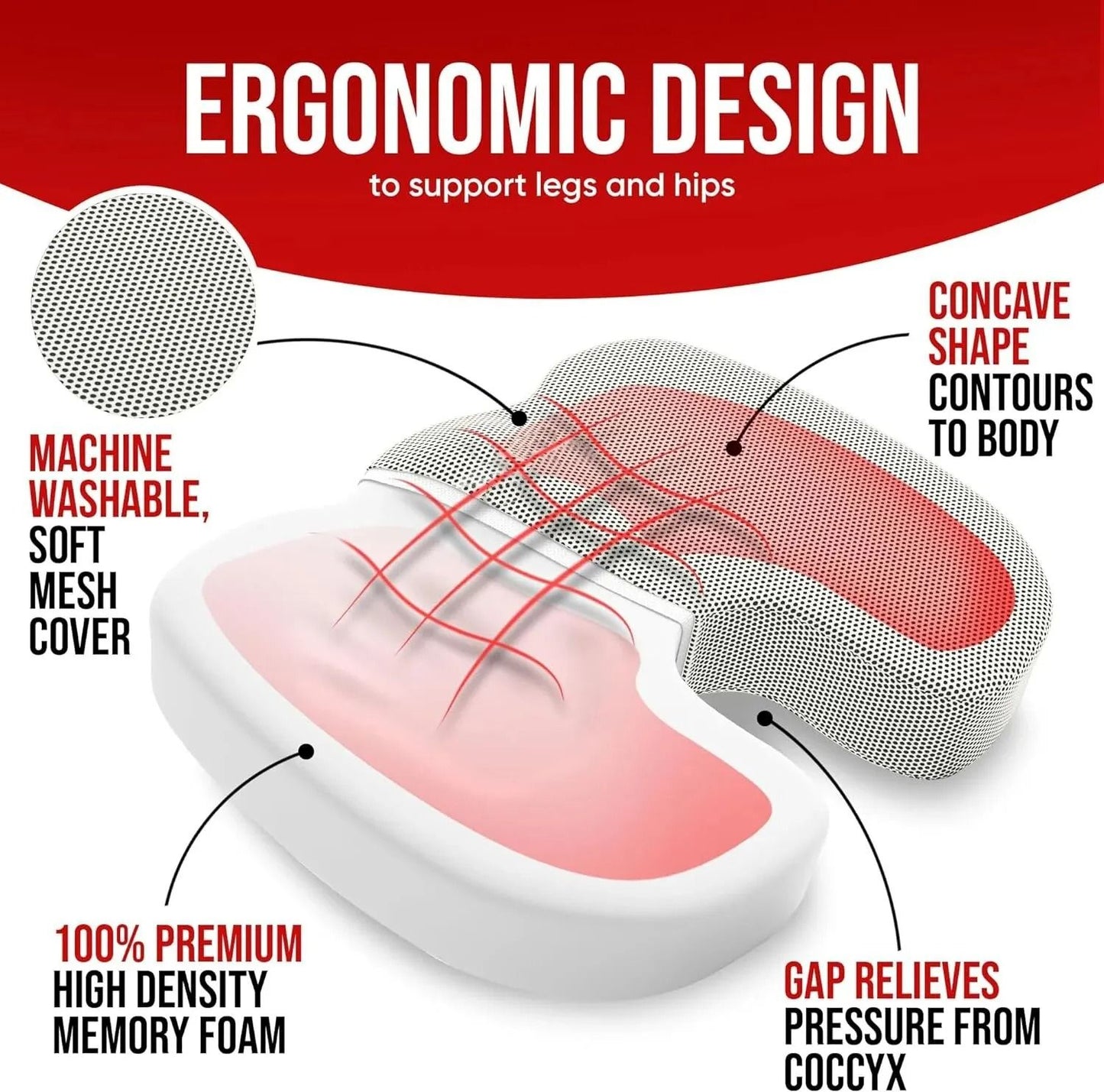 Ergonomic Memory Foam Office Cushion For Tailbone And Back Support 2