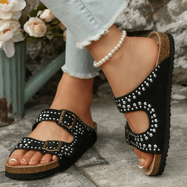 Summer Suede Flat Slippers For Women With Soft Bottom Buckle Strap Design 2