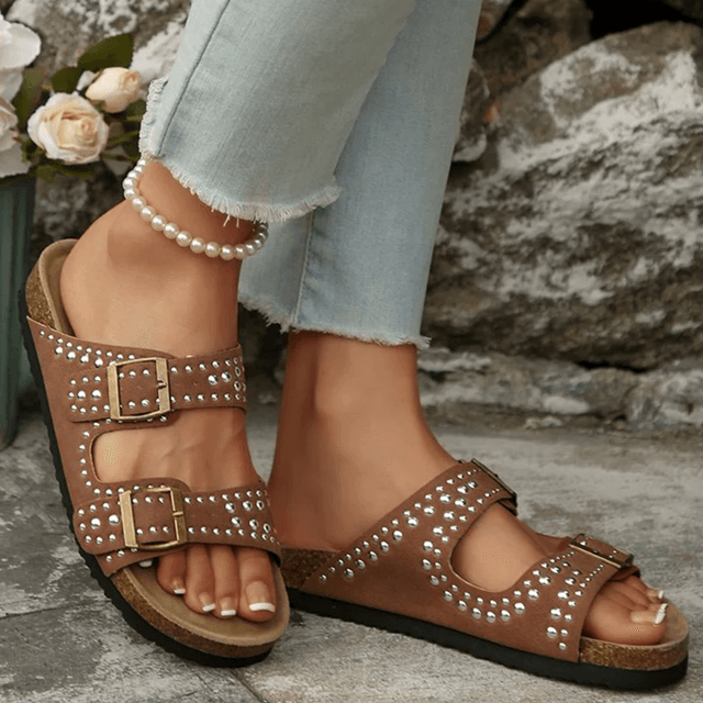 Summer Suede Flat Slippers For Women With Soft Bottom Buckle Strap Design 4