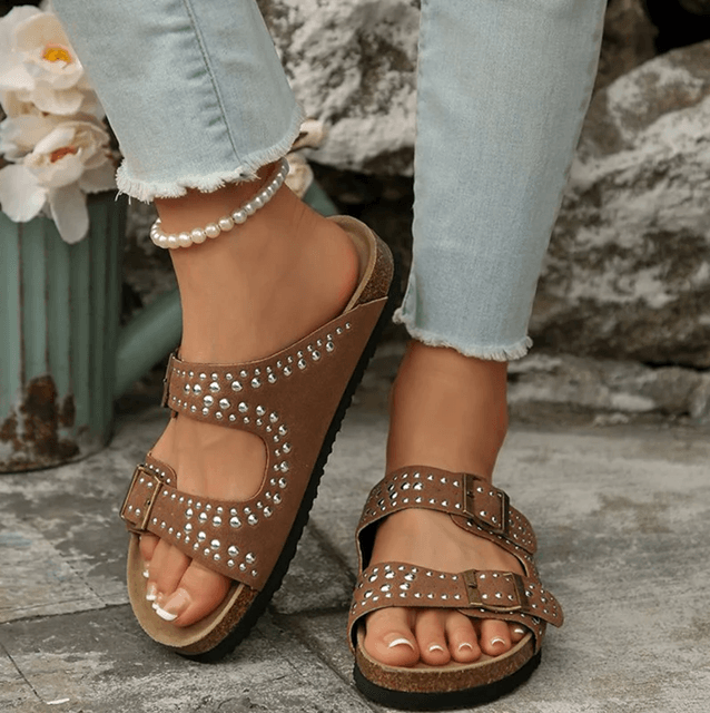 Summer Suede Flat Slippers For Women With Soft Bottom Buckle Strap Design 5