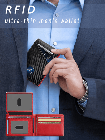 RFID Carbon Fiber Trifold Wallet for Men Ultra Thin Front Pocket Design