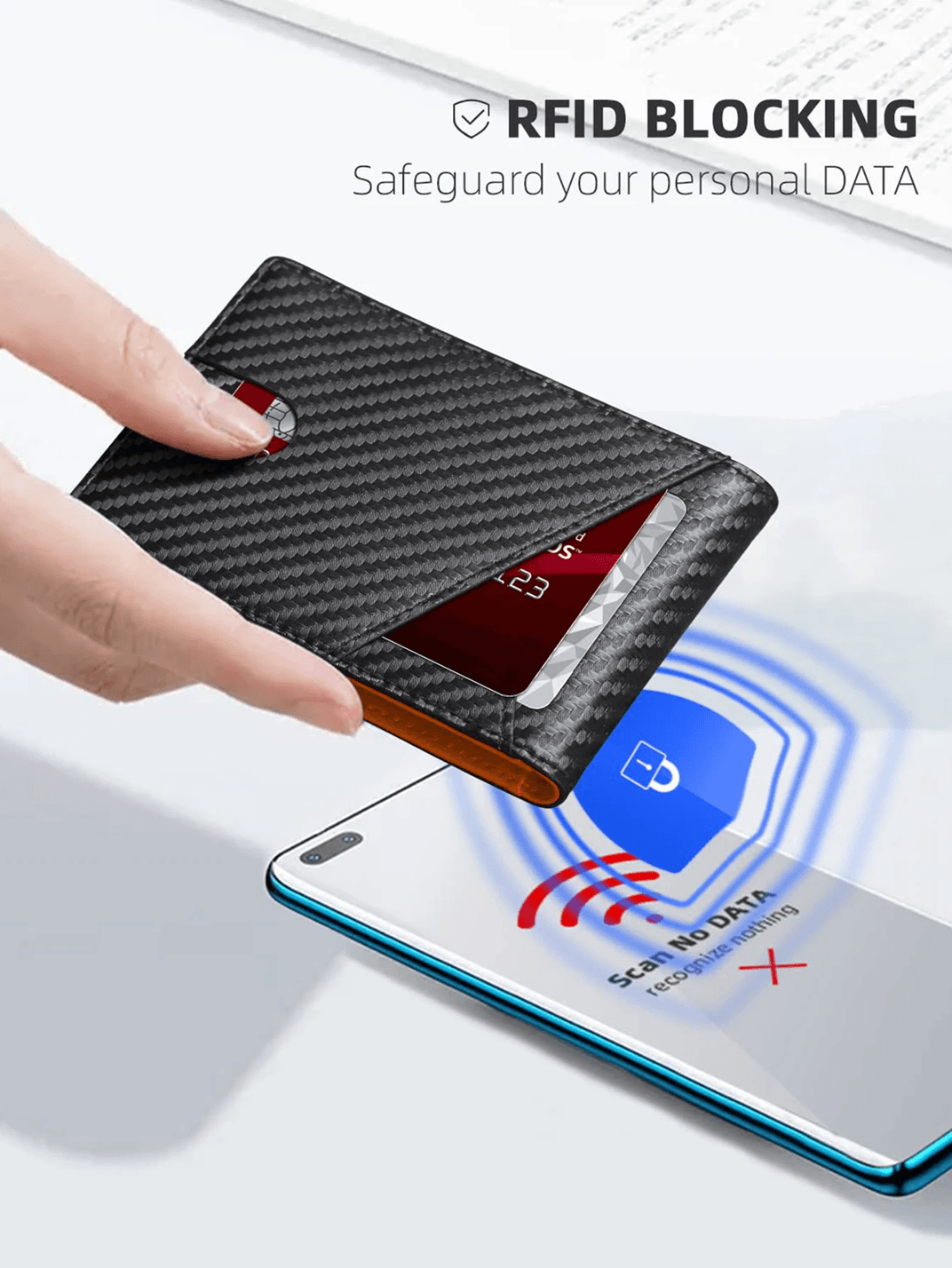 RFID Carbon Fiber Trifold Wallet For Men Ultra Thin Front Pocket Design 4