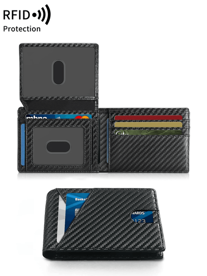 RFID Carbon Fiber Trifold Wallet For Men Ultra Thin Front Pocket Design 8