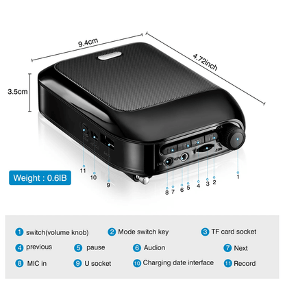 Bluetooth Wireless Voice Amplifier Portable Microphone Speaker For Teaching And Tours 3