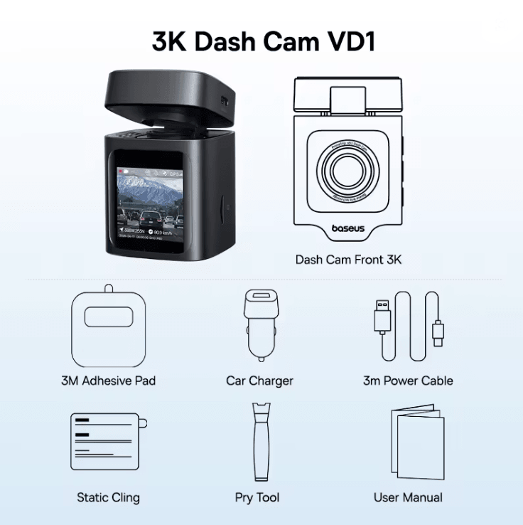 Baseus 3K Dash Cam Front And Rear Car Camera With GPS And 24H Parking Support 3