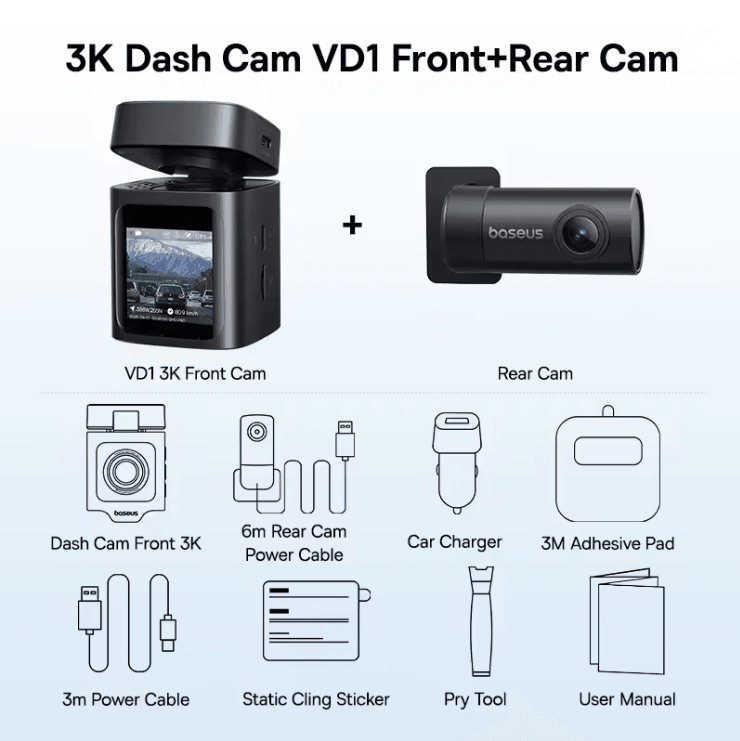 Baseus 3K Dash Cam Front And Rear Car Camera With GPS And 24H Parking Support 5