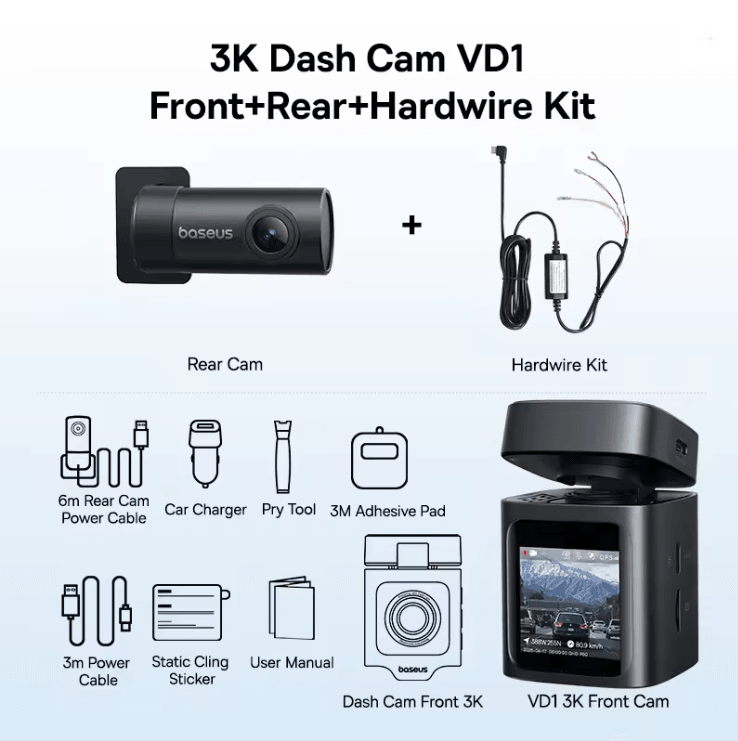 Baseus 3K Dash Cam Front And Rear Car Camera With GPS And 24H Parking Support 6