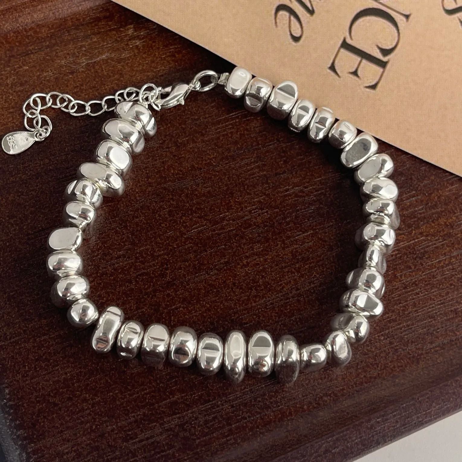 Vintage Stone Bead Sterling Silver Bracelet 2