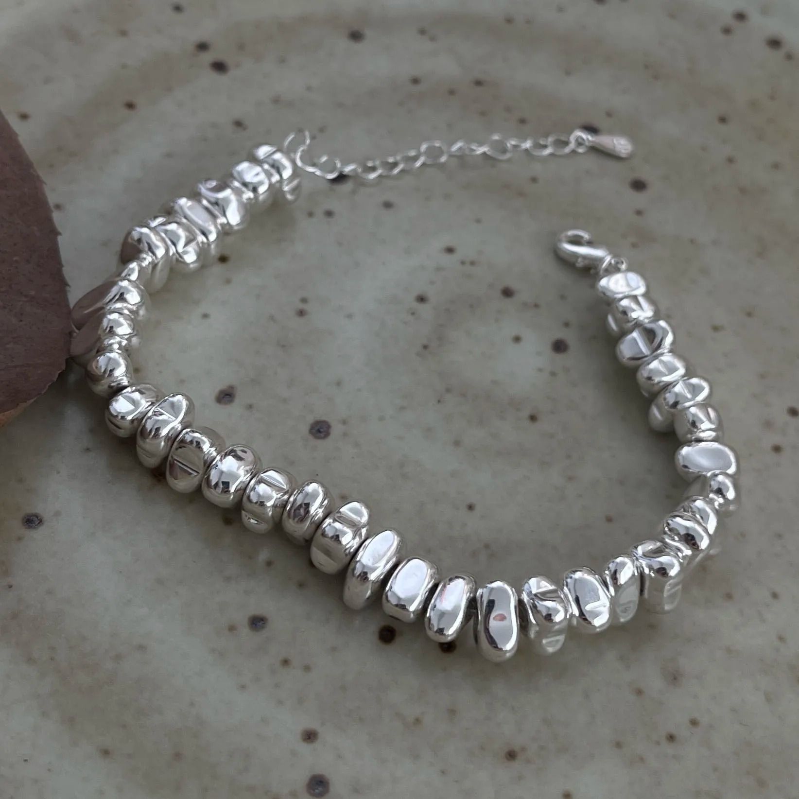 Vintage Stone Bead Sterling Silver Bracelet 5