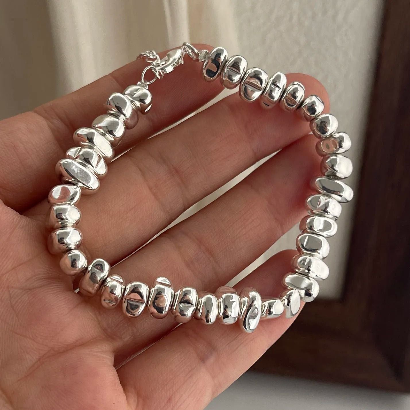 Vintage Stone Bead Sterling Silver Bracelet 6