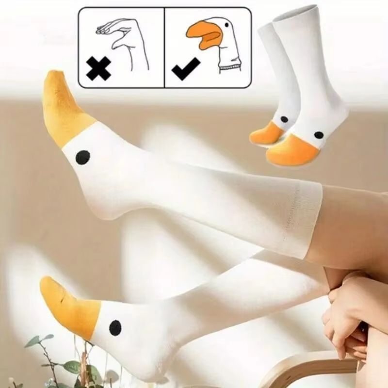 Funny Goose Duck Cartoon Socks – Cozy Cotton Mid-Tube Winter Warm Socks for Women & Teens