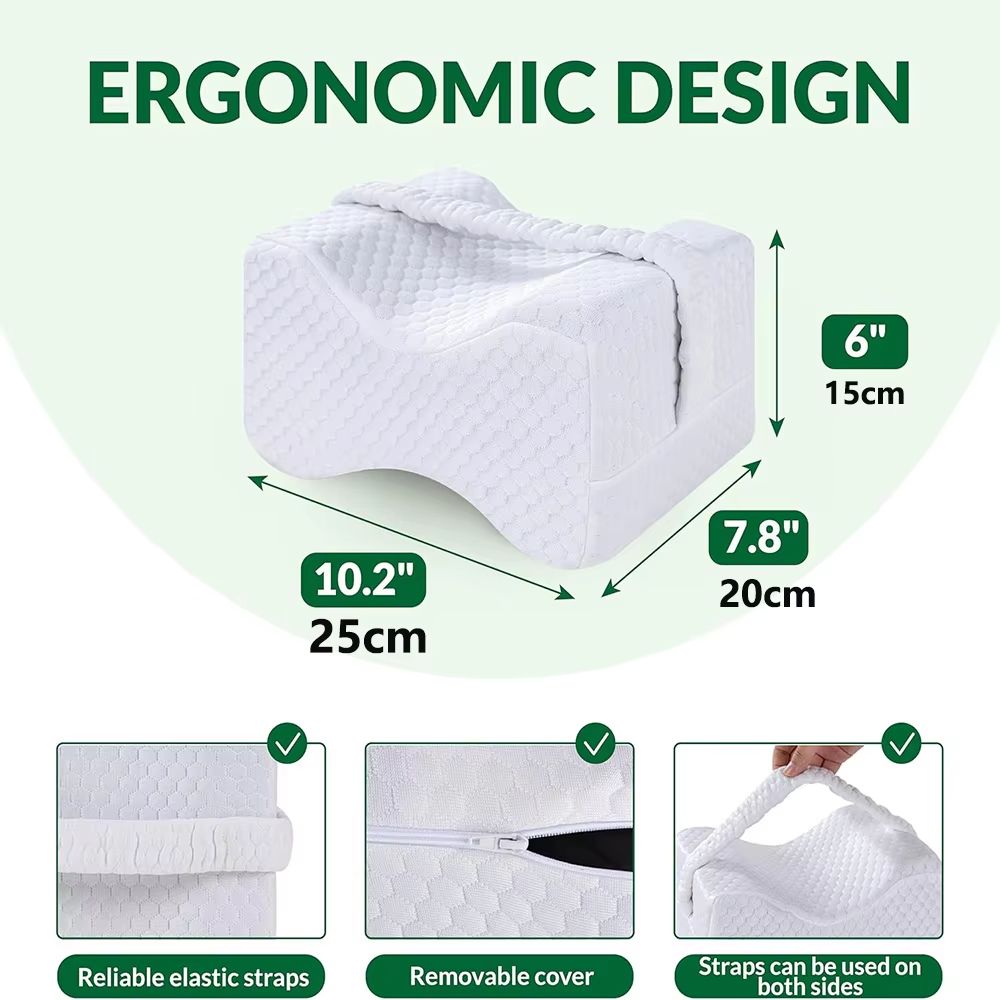 Memory Foam Knee Pillow For Side Sleepers  Soft Leg Support With Adjustable Straps 2