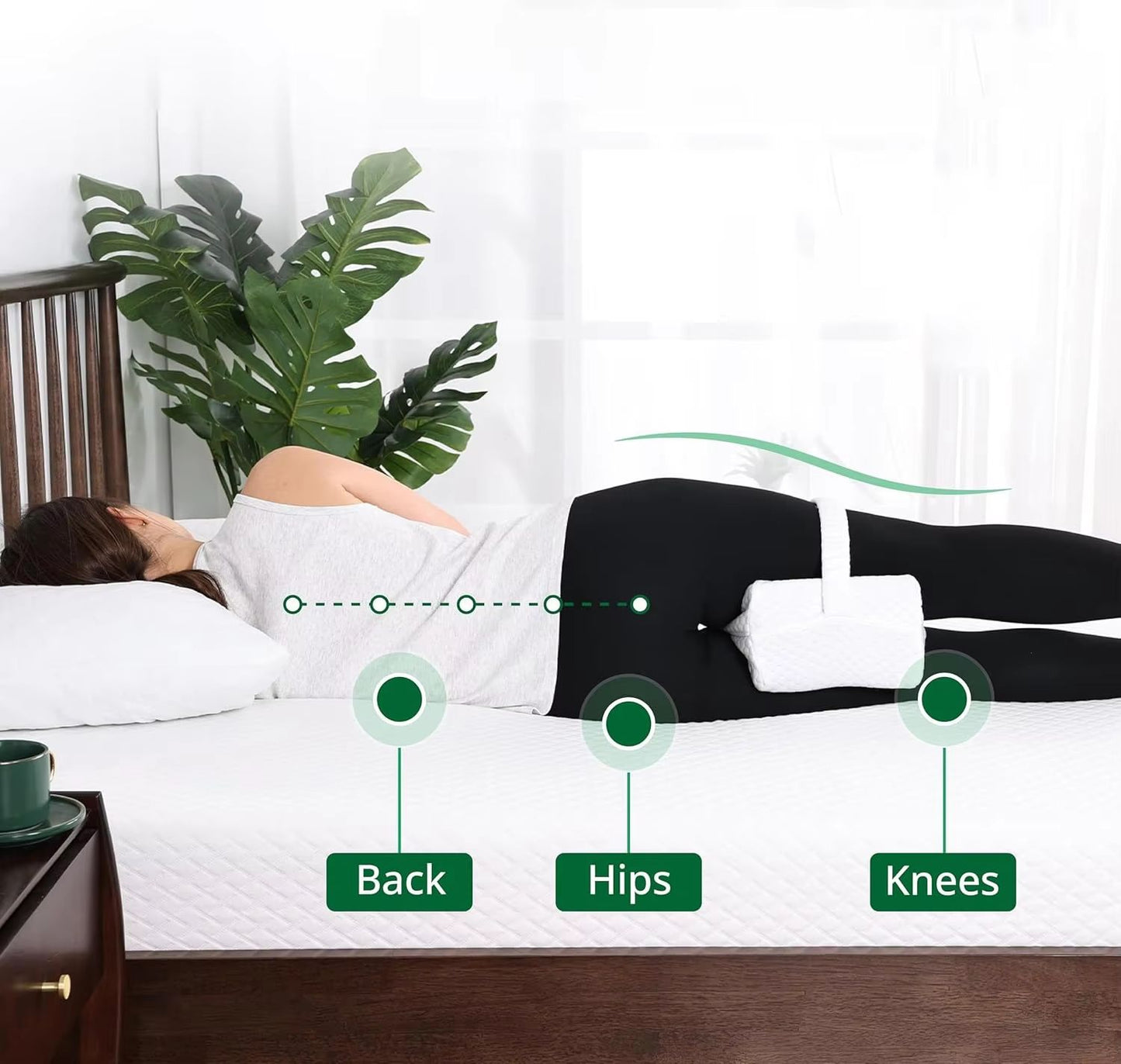 Memory Foam Knee Pillow For Side Sleepers  Soft Leg Support With Adjustable Straps 4
