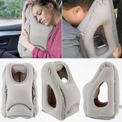 Upgraded Inflatable Travel Pillow – Air Cushion Headrest with Chin Support for Plane, Car, and Office