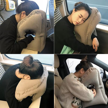 Upgraded Inflatable Travel Pillow  Air Cushion Headrest With Chin Support For Plane Car And Office 1