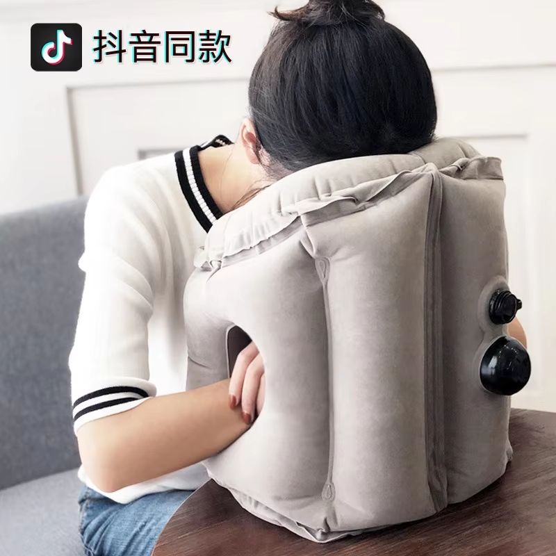 Upgraded Inflatable Travel Pillow  Air Cushion Headrest With Chin Support For Plane Car And Office 4
