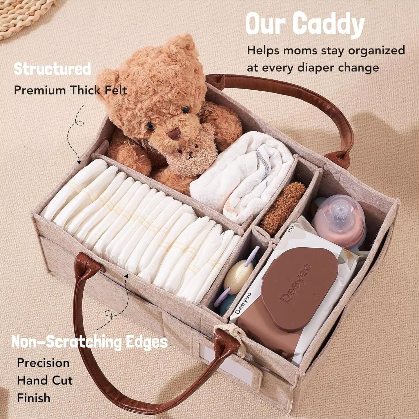 Baby Felt Storage Organizer Basket  Diaper Bag Caddy With Handles For Nursery  Kids 1