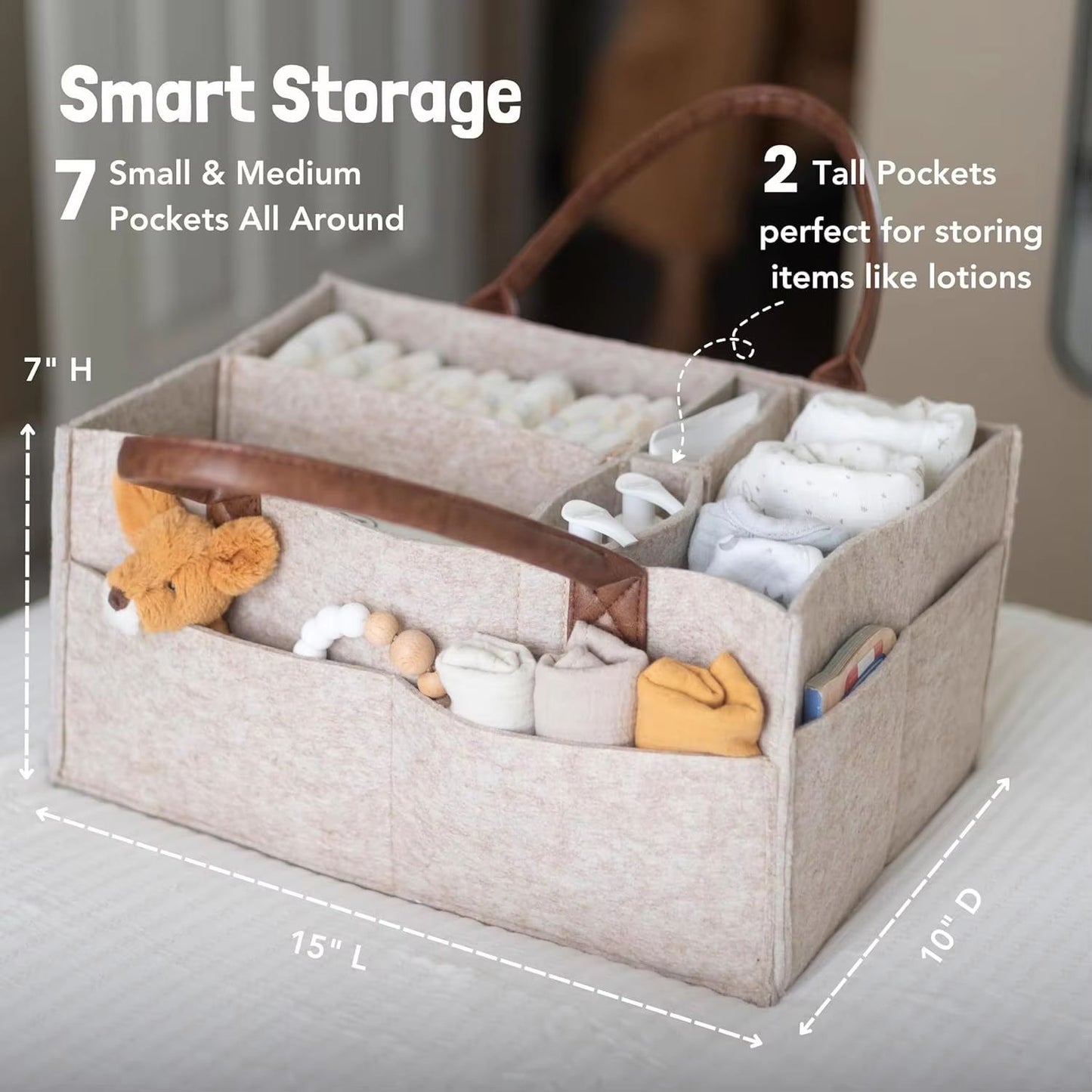 Baby Felt Storage Organizer Basket  Diaper Bag Caddy With Handles For Nursery  Kids 2