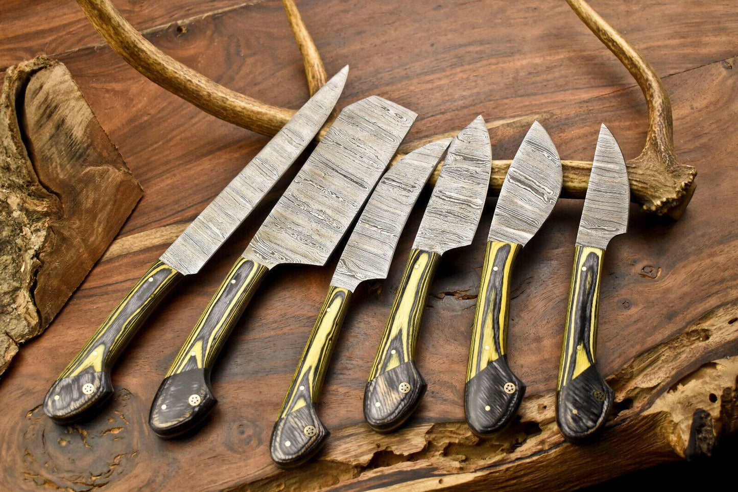 Lot Of 6 Handmade Damascus Steel Chef Knives  Full Tang Professional Kitchen Cutlery Set 1