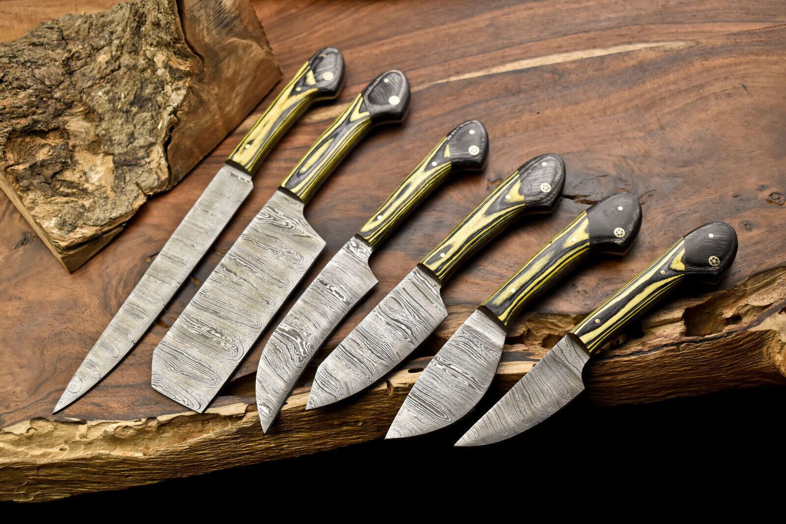 Lot of 6 Handmade Damascus Steel Chef Knives | Full Tang Professional Kitchen Cutlery Set