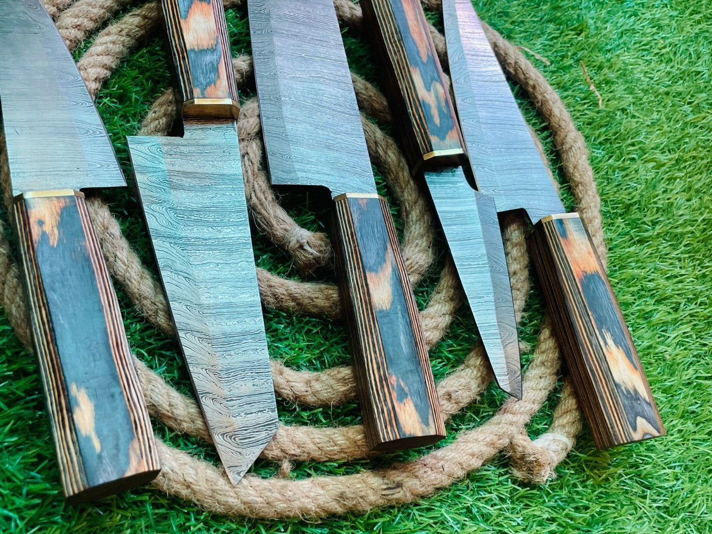 5Piece Handmade Damascus Steel Chef Knife Set  Rat Tail Tang With Wooden Handles 2