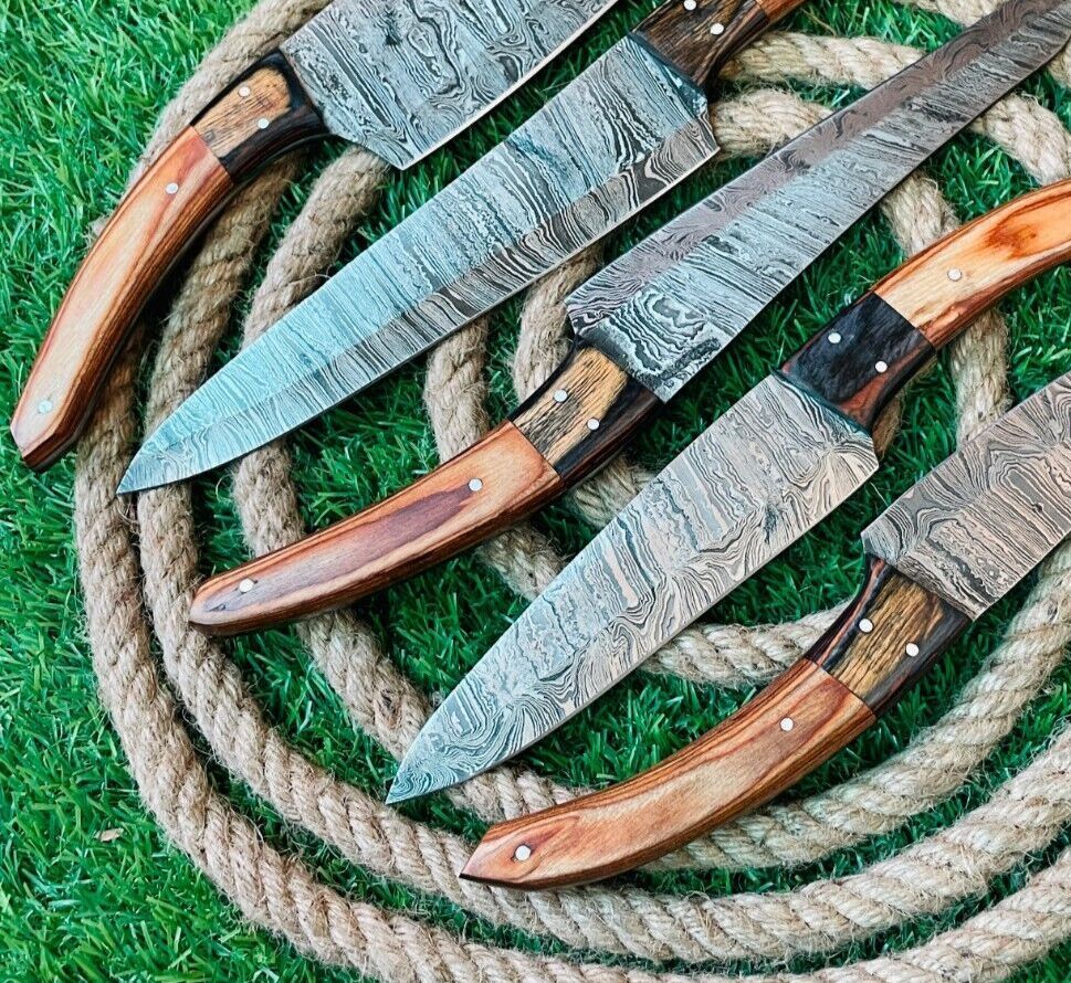 Custom Handmade Damascus Steel 5Piece Chef Knife Set  Full Tang 1