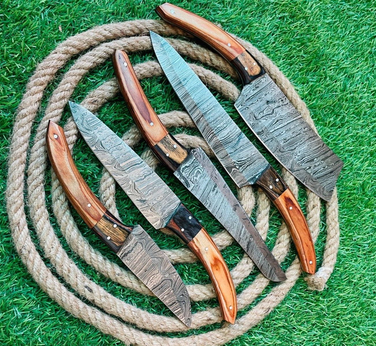 Custom Handmade Damascus Steel 5Piece Chef Knife Set  Full Tang 2