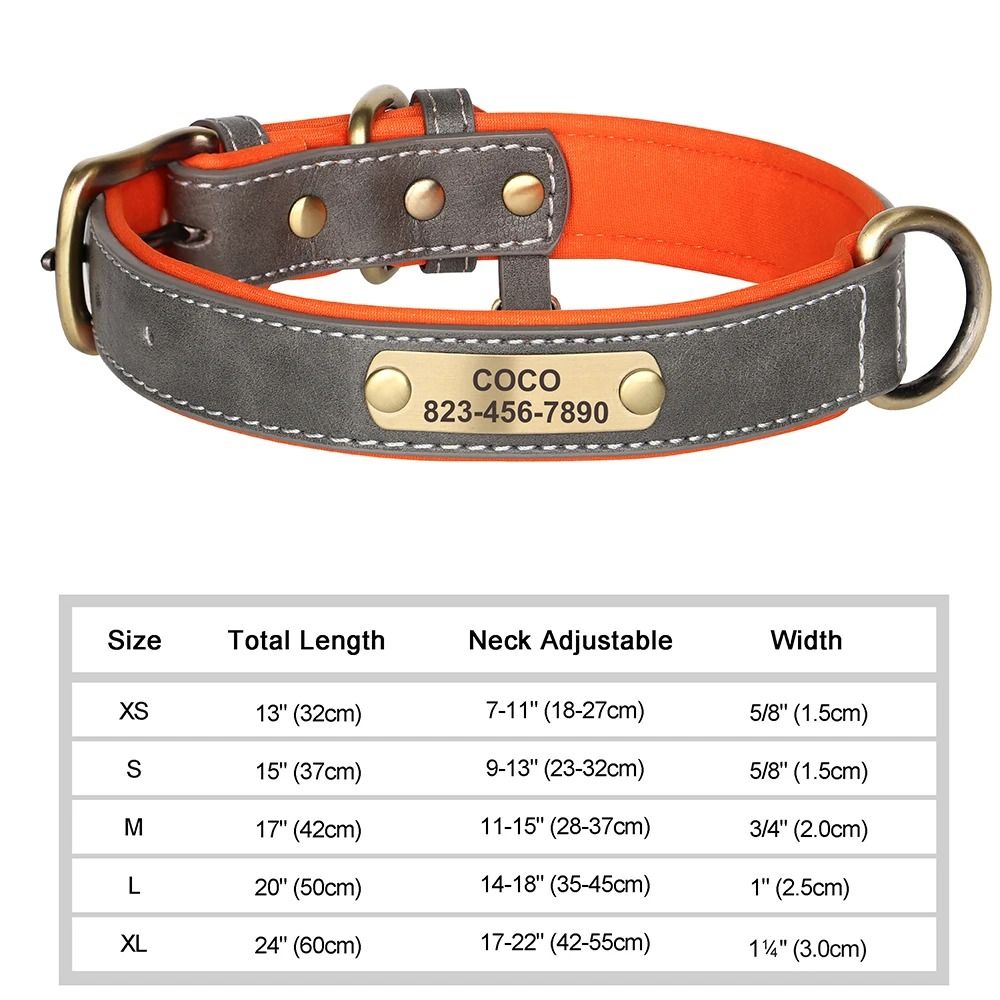 Personalized Dog Collar Custom Engraved PU Leather With Nameplate ID Tag 9