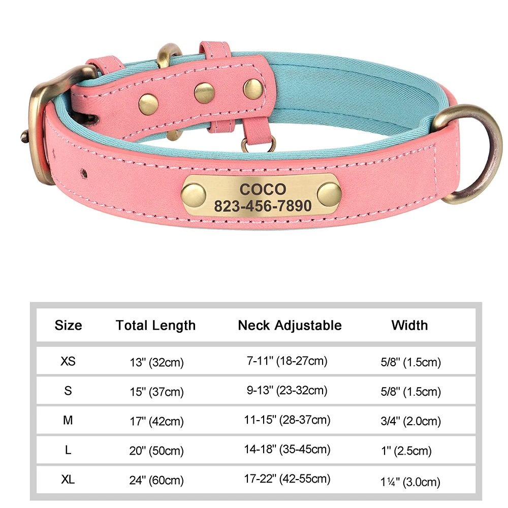 Personalized Dog Collar Custom Engraved PU Leather With Nameplate ID Tag 10