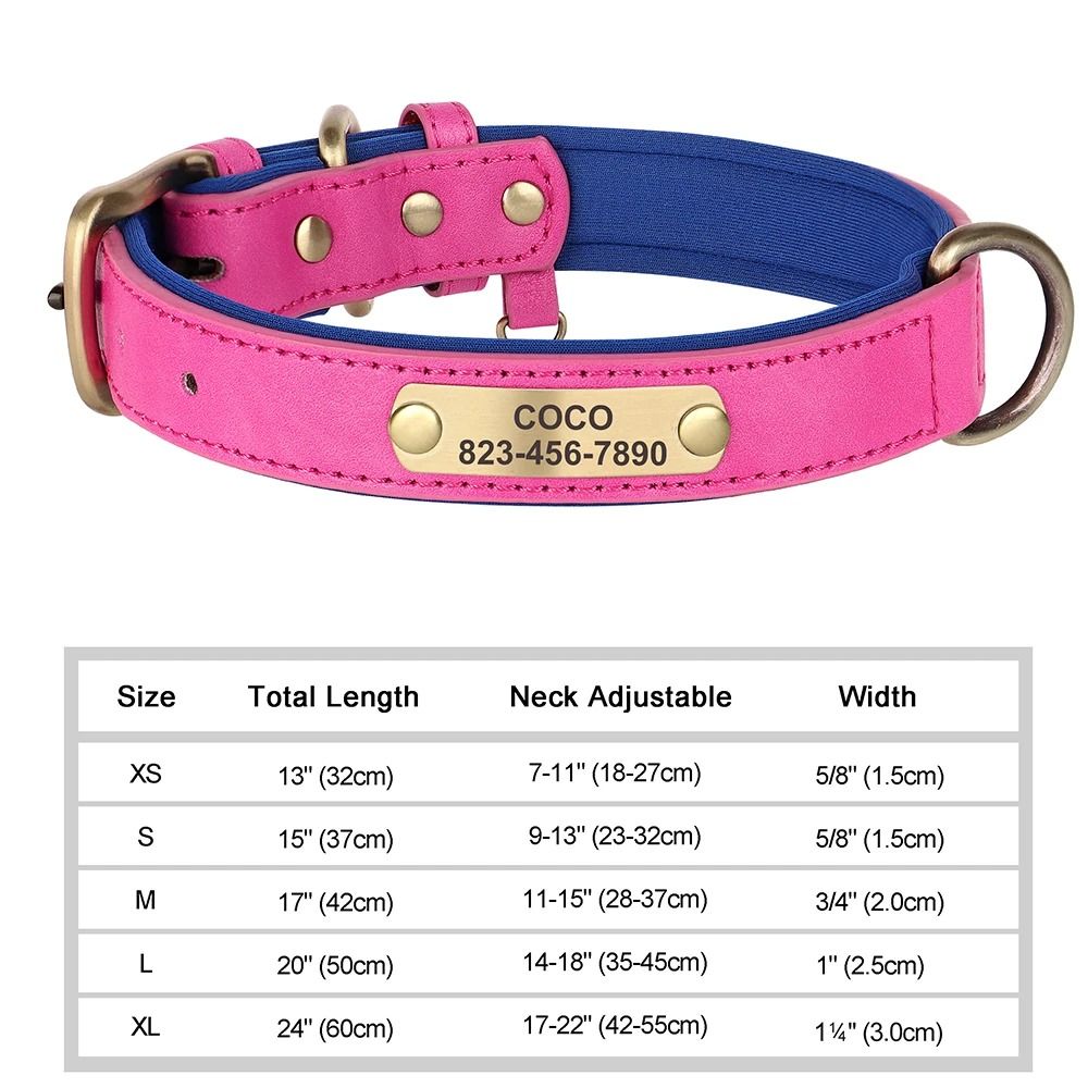 Personalized Dog Collar Custom Engraved PU Leather With Nameplate ID Tag 11