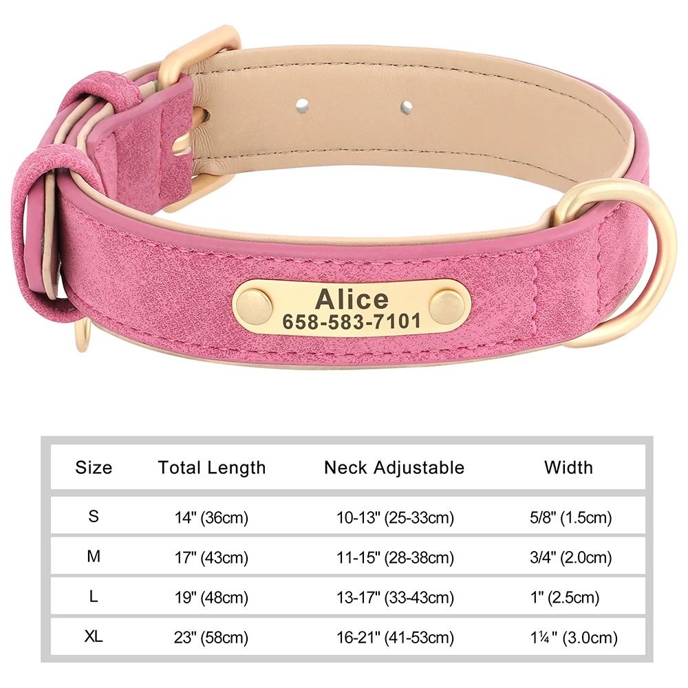 Personalized Dog Collar Custom Engraved PU Leather With Nameplate ID Tag 12