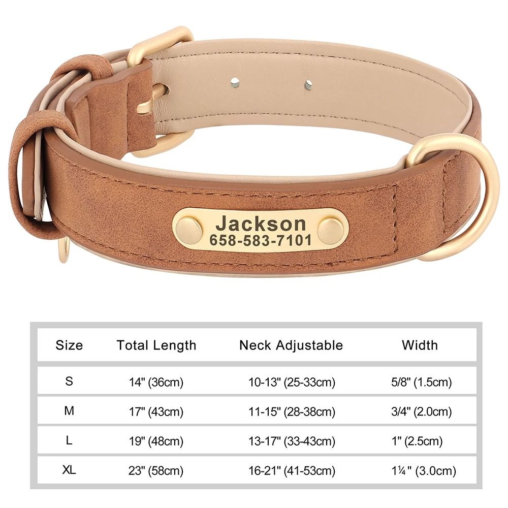 Personalized Dog Collar Custom Engraved PU Leather With Nameplate ID Tag 13