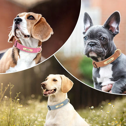 Personalized Dog Collar Custom Engraved PU Leather With Nameplate ID Tag 5