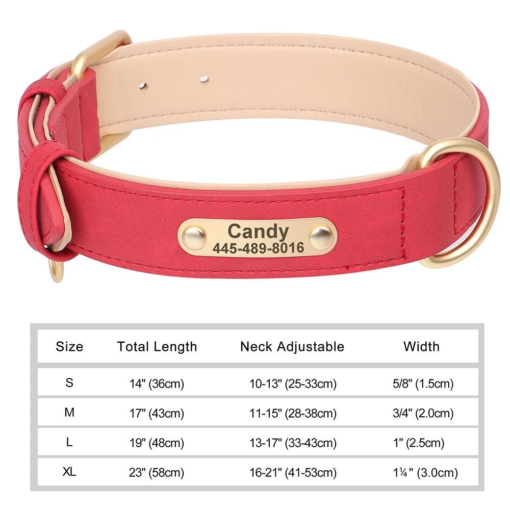 Personalized Dog Collar Custom Engraved PU Leather With Nameplate ID Tag 16