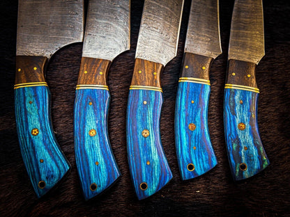 Custom Handmade Damascus Chef  Hunting Knife Set  Premium Steel Blades With Custom Handles  Sheath 1