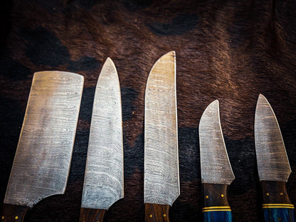 Custom Handmade Damascus Chef  Hunting Knife Set  Premium Steel Blades With Custom Handles  Sheath 2