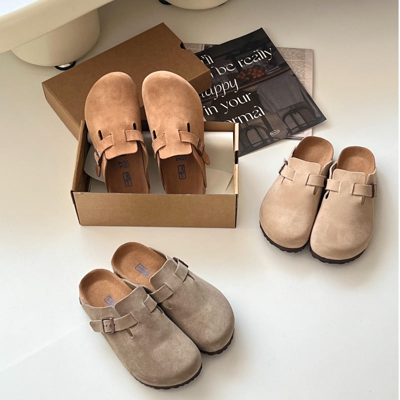 Leather Boken Slippers, New Soft Bottom Half Drag Shoes for Men and Women, Outdoor Indoor Genuine Leather Comfort