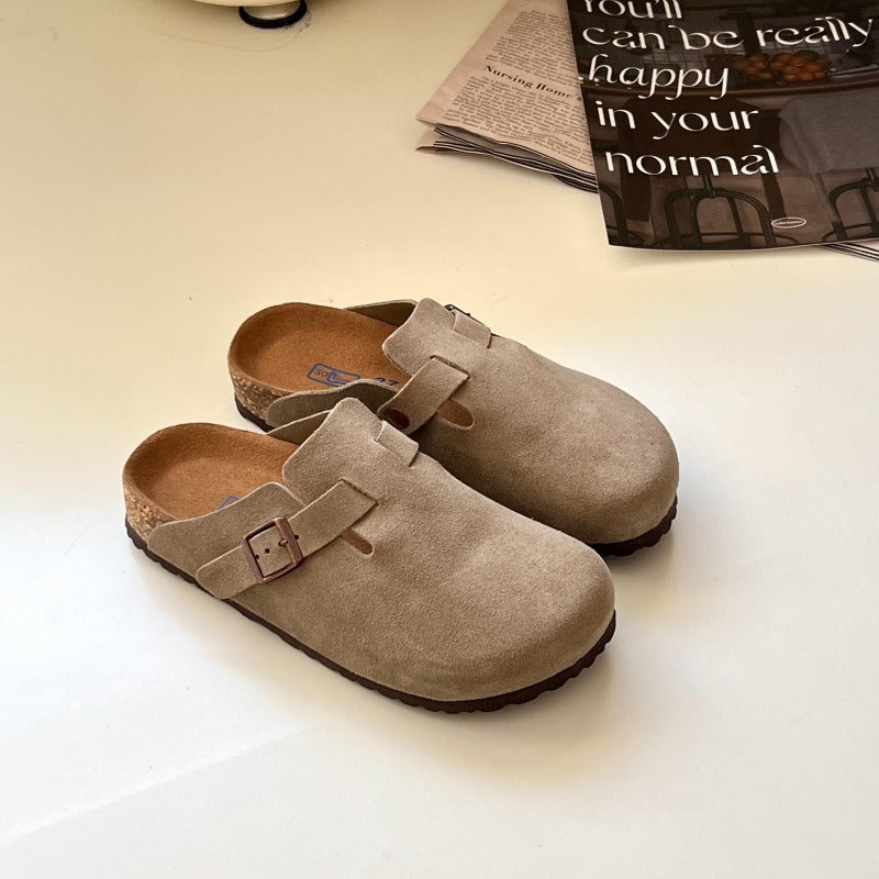 Leather Boken Slippers New Soft Bottom Half Drag Shoes For Men And Women Casual Outdoor Indoor Genu 3