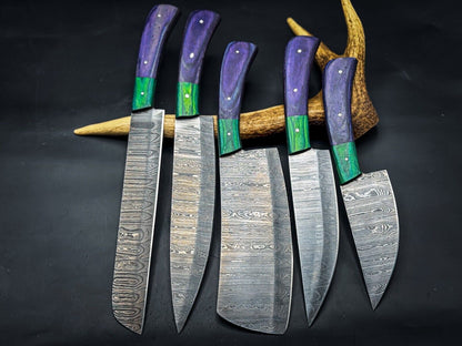 Custom Handmade Damascus Chef & Hunting Knife | D2 Steel Blade