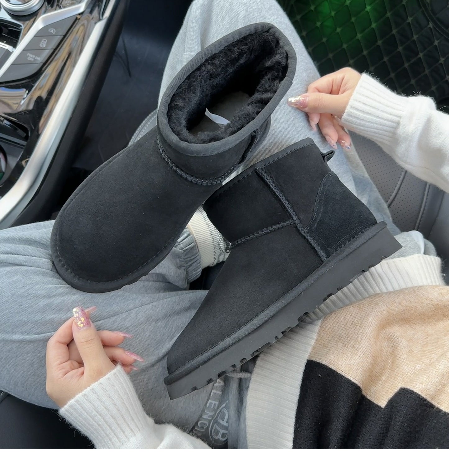 Winter Thick and Warm Boots for Women and Men, Real Leather and Fur, Mens and Women's Sheepskin and Wool Integrated