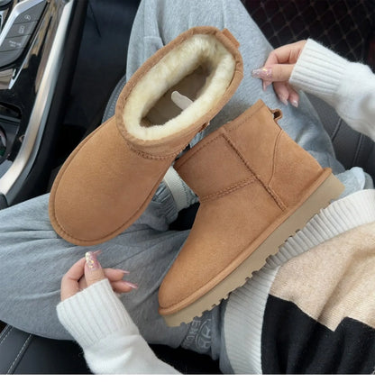 Winter Thick and Warm Boots for Women and Men, Real Leather and Fur, Mens and Women's Sheepskin and Wool Integrated