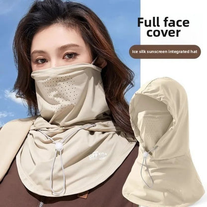 Pull Rope Anti-UV Sunscreen Hat with Mask Shawl for Outdoor Sports