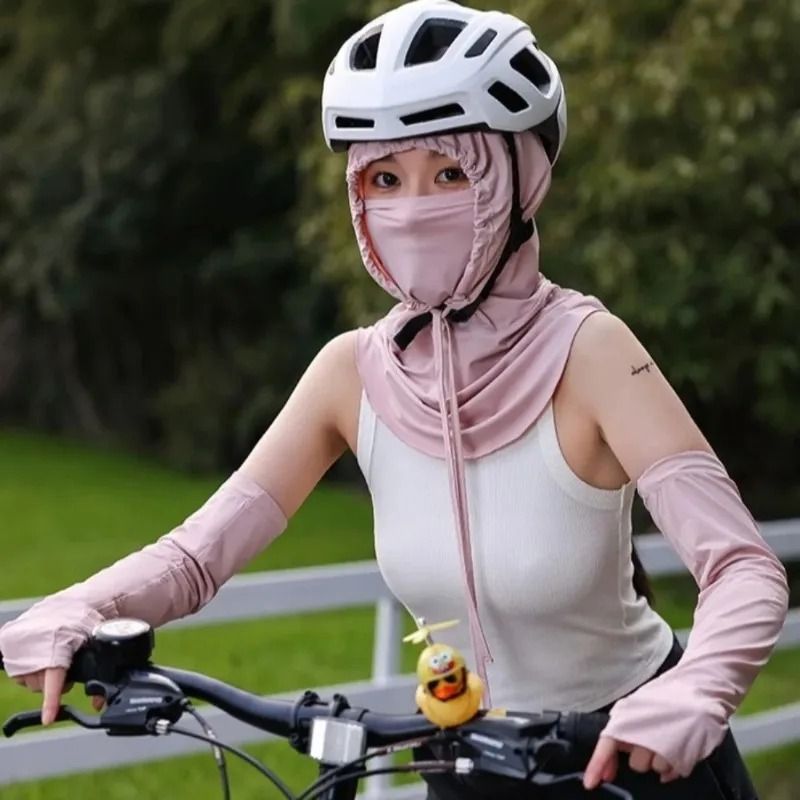 Pull Rope AntiUV Sunscreen Hat With Mask Shawl For Outdoor Sports 5