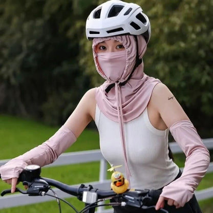 Pull Rope AntiUV Sunscreen Hat With Mask Shawl For Outdoor Sports 5
