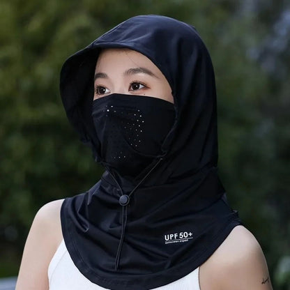 Pull Rope AntiUV Sunscreen Hat With Mask Shawl For Outdoor Sports 7